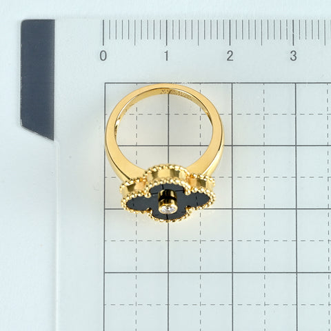 【中古】Van Cleef & Arpels K18YG VINTAGE ALHAMBRA ヴィンテージアルハンブラ オニキス ダイヤモンドリング #47 Box カード 5.3g