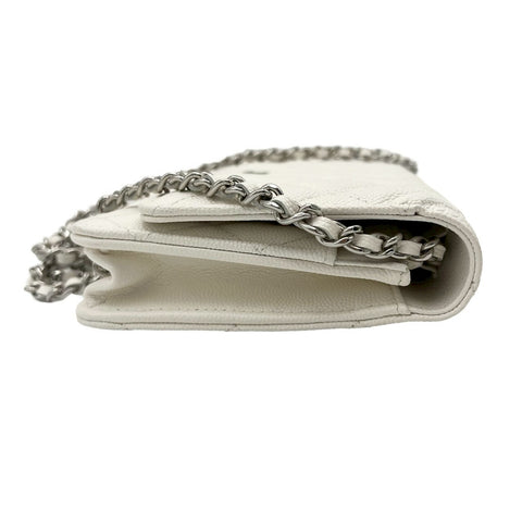【中古】 CHANEL シャネル CHAINWALLET チェーンウォレット チェーンウォレット ランダム番(2021年~) ホワイト キャビアスキン 中古 USED バッグ