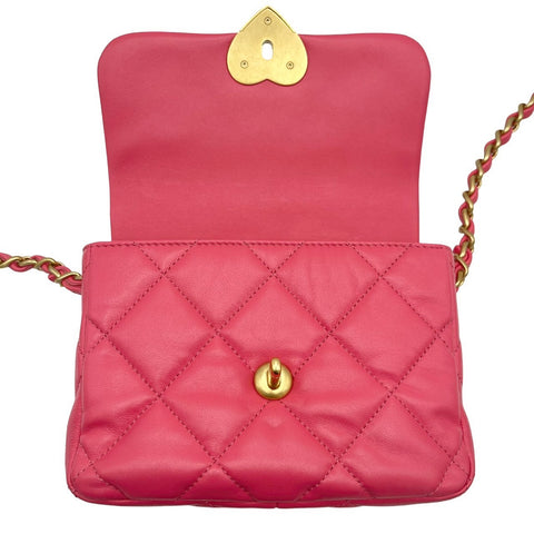 【美品】 CHANEL シャネル MINIFLAPBAG ミニフラップ ショルダーバッグ ランダム番(2021年~) ピンク ラムスキン ハート 中古 USED バッグ