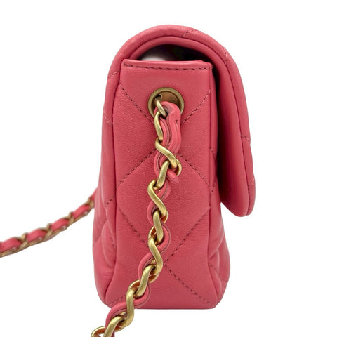 【美品】 CHANEL シャネル MINIFLAPBAG ミニフラップ ショルダーバッグ ランダム番(2021年~) ピンク ラムスキン ハート 中古 USED バッグ
