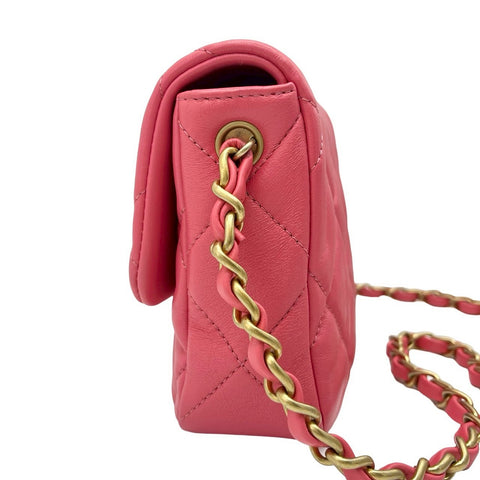 【美品】 CHANEL シャネル MINIFLAPBAG ミニフラップ ショルダーバッグ ランダム番(2021年~) ピンク ラムスキン ハート 中古 USED バッグ