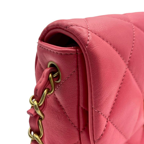 【美品】 CHANEL シャネル MINIFLAPBAG ミニフラップ ショルダーバッグ ランダム番(2021年~) ピンク ラムスキン ハート 中古 USED バッグ