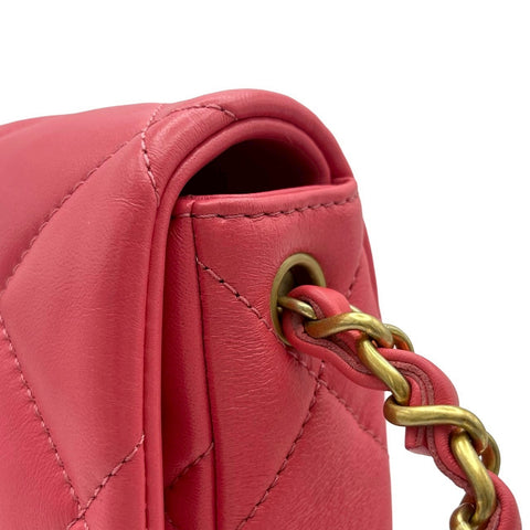 【美品】 CHANEL シャネル MINIFLAPBAG ミニフラップ ショルダーバッグ ランダム番(2021年~) ピンク ラムスキン ハート 中古 USED バッグ