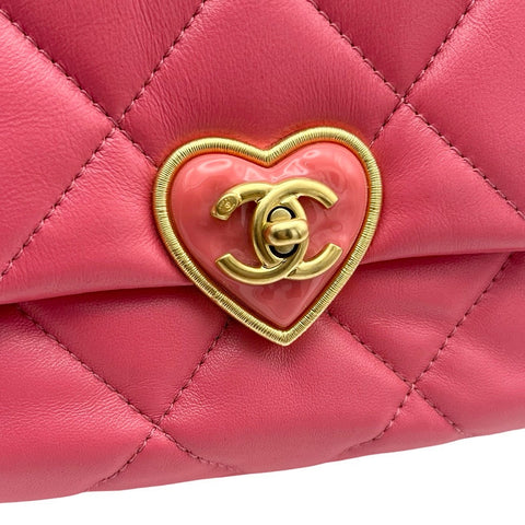 【美品】 CHANEL シャネル MINIFLAPBAG ミニフラップ ショルダーバッグ ランダム番(2021年~) ピンク ラムスキン ハート 中古 USED バッグ