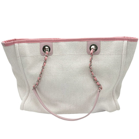 【美品】 CHANEL シャネル DEAUVILLE ドーヴィルライン トートバッグ 21番台(2015-2016年) ホワイト/ピンク キャンバス/レザー 中古 USED バッグ