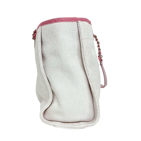 【美品】 CHANEL シャネル DEAUVILLE ドーヴィルライン トートバッグ 21番台(2015-2016年) ホワイト/ピンク キャンバス/レザー 中古 USED バッグ