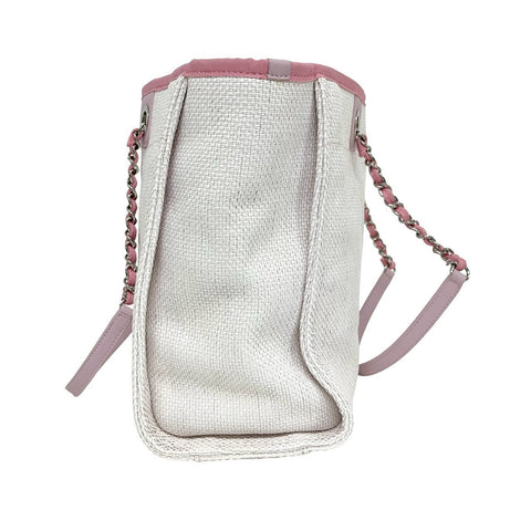 【美品】 CHANEL シャネル DEAUVILLE ドーヴィルライン トートバッグ 21番台(2015-2016年) ホワイト/ピンク キャンバス/レザー 中古 USED バッグ