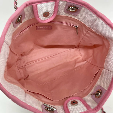 【美品】 CHANEL シャネル DEAUVILLE ドーヴィルライン トートバッグ 21番台(2015-2016年) ホワイト/ピンク キャンバス/レザー 中古 USED バッグ