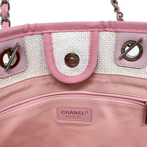 【美品】 CHANEL シャネル DEAUVILLE ドーヴィルライン トートバッグ 21番台(2015-2016年) ホワイト/ピンク キャンバス/レザー 中古 USED バッグ