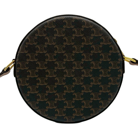 【美品】 CELINE セリーヌ TRIOMPHE ROUND PURSE ラウンドパース トリオンフ ショルダーバッグ ブラウン PVC×レザー 中古 USED バッグ