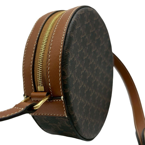 【美品】 CELINE セリーヌ TRIOMPHE ROUND PURSE ラウンドパース トリオンフ ショルダーバッグ ブラウン PVC×レザー 中古 USED バッグ
