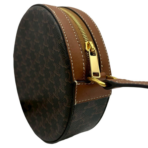 【美品】 CELINE セリーヌ TRIOMPHE ROUND PURSE ラウンドパース トリオンフ ショルダーバッグ ブラウン PVC×レザー 中古 USED バッグ
