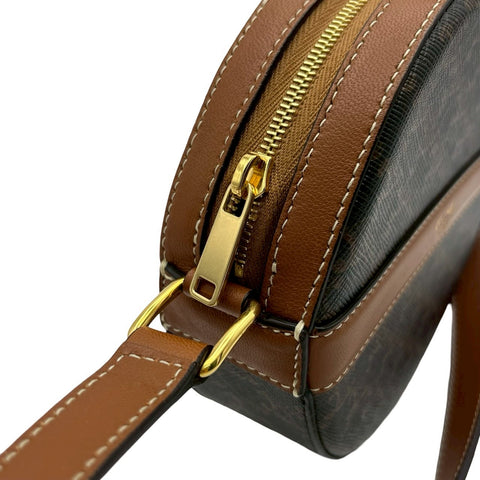 【美品】 CELINE セリーヌ TRIOMPHE ROUND PURSE ラウンドパース トリオンフ ショルダーバッグ ブラウン PVC×レザー 中古 USED バッグ