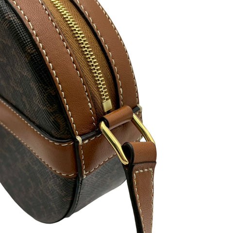 【美品】 CELINE セリーヌ TRIOMPHE ROUND PURSE ラウンドパース トリオンフ ショルダーバッグ ブラウン PVC×レザー 中古 USED バッグ