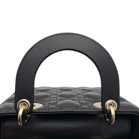 【美品】 Christian Dior クリスチャン ディオール LADY DIOR SMALL レディーディオールスモール ハンドバッグ 88MA★0274(2024年) ブラック ラムスキン 中古 USED バッグ