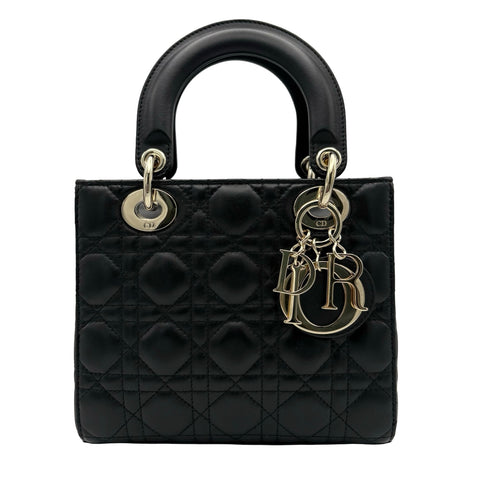 【美品】 Christian Dior クリスチャン ディオール LADY DIOR SMALL レディーディオールスモール ハンドバッグ 88MA★0274(2024年) ブラック ラムスキン 中古 USED バッグ