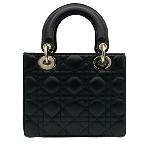 【美品】 Christian Dior クリスチャン ディオール LADY DIOR SMALL レディーディオールスモール ハンドバッグ 88MA★0274(2024年) ブラック ラムスキン 中古 USED バッグ