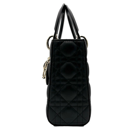 【美品】 Christian Dior クリスチャン ディオール LADY DIOR SMALL レディーディオールスモール ハンドバッグ 88MA★0274(2024年) ブラック ラムスキン 中古 USED バッグ
