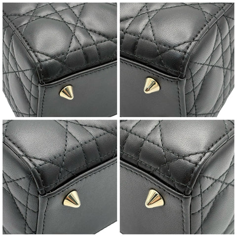 【美品】 Christian Dior クリスチャン ディオール LADY DIOR SMALL レディーディオールスモール ハンドバッグ 88MA★0274(2024年) ブラック ラムスキン 中古 USED バッグ