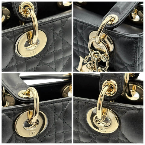 【美品】 Christian Dior クリスチャン ディオール LADY DIOR SMALL レディーディオールスモール ハンドバッグ 88MA★0274(2024年) ブラック ラムスキン 中古 USED バッグ