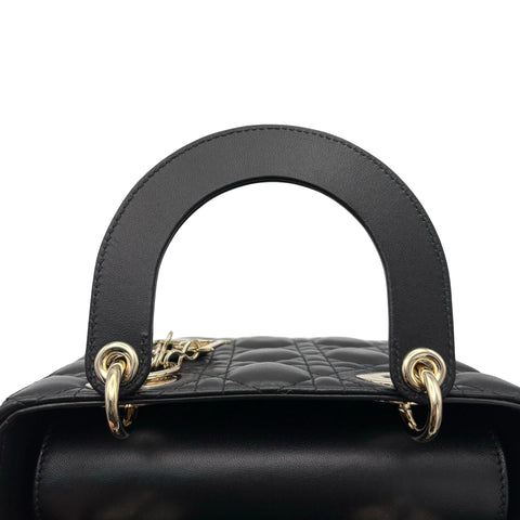 【美品】 Christian Dior クリスチャン ディオール LADY DIOR SMALL レディーディオールスモール ハンドバッグ 88MA★0274(2024年) ブラック ラムスキン 中古 USED バッグ