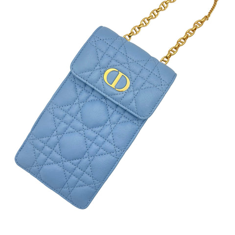 【中古】 Christian Dior クリスチャン ディオール PHONE SHOULDER フォンショルダー ショルダーバッグ ブルー系 ラムスキン 中古 USED バッグ