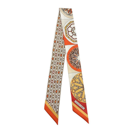 【新品未使用】Hermes エルメス ツイリー<カレイドスコープ・エフェクト> 小物 オレンジ/白/ヴァーミリオン 100%シルク 新品 100%SILK