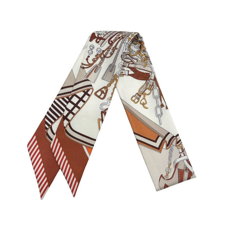 【新品未使用】 Hermes エルメス ツイリー<鞍職人の花束> 小物 白/アルザン/エトゥープ 100%シルク 新品未使用 100%SILK