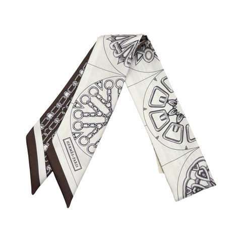 【新品未使用】 Hermes エルメス ツイリー《カレイドスコープ・エフェクト》 小物 ホワイト/アントラシト/マロン 100%シルク 新品未使用 100%SILK