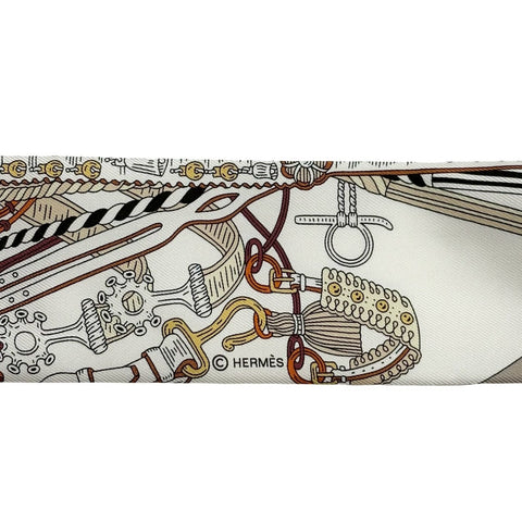 【新品未使用】 Hermes エルメス ツイリー《鞍職人の花束》 小物 白/黒/キャラメル 100%シルク 新品未使用 100%SILK
