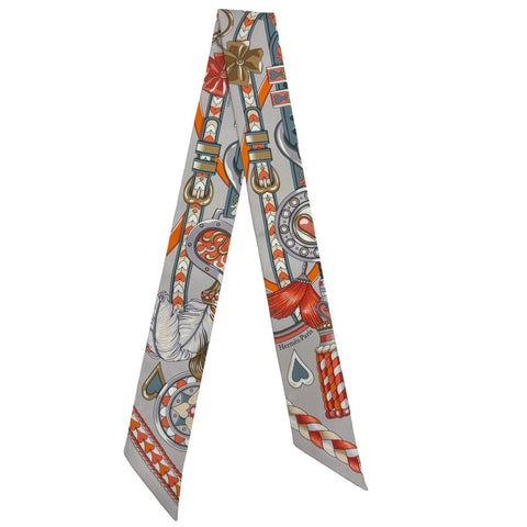 【新品未使用】 Hermes エルメス ツイリ- 《アルネ・ドゥ・クール》 小物 グリ・ペルル/オレンジ/グリ・ブルーテ 100%シルク 新品未使用 100%SILK