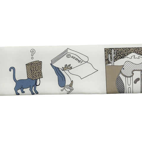 【新品未使用】 Hermes エルメス ツイリー 《さあ色鉛筆を出して!/カレ・リプレ》 小物 白/グレー/ブルー・ジーン 100%シルク 新品未使用 100%SILK