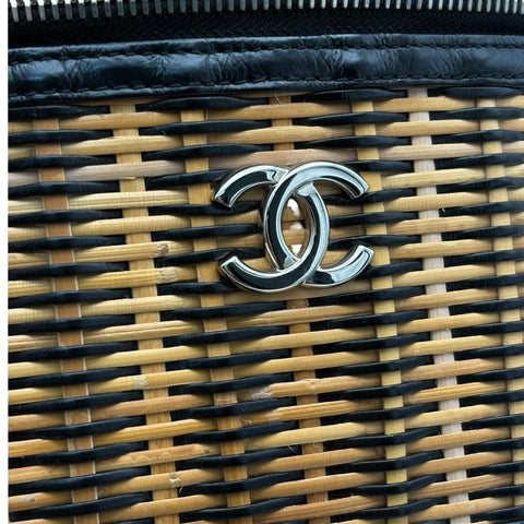 【美品】 CHANEL シャネル 2WAY VANITYBAG バニティバッグ ショルダーバッグ 29番台(2020年) ブラック×ベージュ ラタン×カーフスキン 中古 USED バッグ