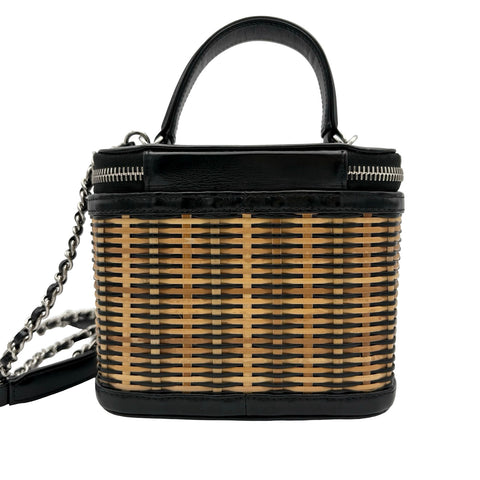 【美品】 CHANEL シャネル 2WAY VANITYBAG バニティバッグ ショルダーバッグ 29番台(2020年) ブラック×ベージュ ラタン×カーフスキン 中古 USED バッグ