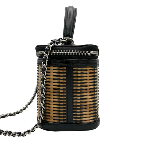 【美品】 CHANEL シャネル 2WAY VANITYBAG バニティバッグ ショルダーバッグ 29番台(2020年) ブラック×ベージュ ラタン×カーフスキン 中古 USED バッグ