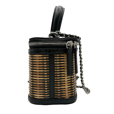 【美品】 CHANEL シャネル 2WAY VANITYBAG バニティバッグ ショルダーバッグ 29番台(2020年) ブラック×ベージュ ラタン×カーフスキン 中古 USED バッグ
