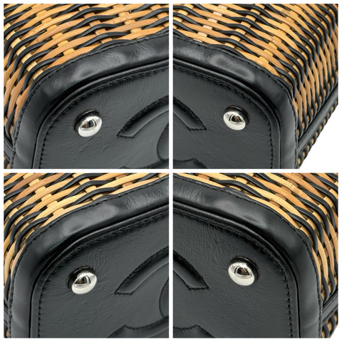 【美品】 CHANEL シャネル 2WAY VANITYBAG バニティバッグ ショルダーバッグ 29番台(2020年) ブラック×ベージュ ラタン×カーフスキン 中古 USED バッグ