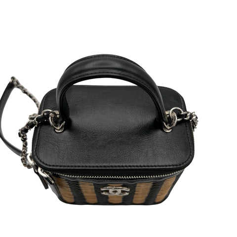 【美品】 CHANEL シャネル 2WAY VANITYBAG バニティバッグ ショルダーバッグ 29番台(2020年) ブラック×ベージュ ラタン×カーフスキン 中古 USED バッグ