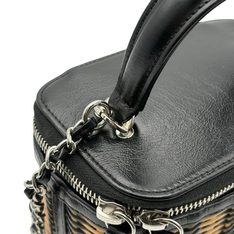 【美品】 CHANEL シャネル 2WAY VANITYBAG バニティバッグ ショルダーバッグ 29番台(2020年) ブラック×ベージュ ラタン×カーフスキン 中古 USED バッグ