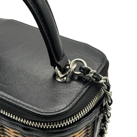 【美品】 CHANEL シャネル 2WAY VANITYBAG バニティバッグ ショルダーバッグ 29番台(2020年) ブラック×ベージュ ラタン×カーフスキン 中古 USED バッグ