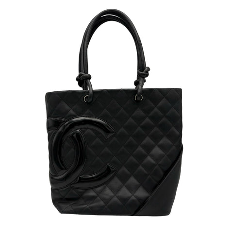 【中古】 CHANEL シャネル CAMBON TOTEBAG カンボンライン トートバッグ 10番台(2005‐2006年) ブラック ラムスキン 中古 USED バッグ