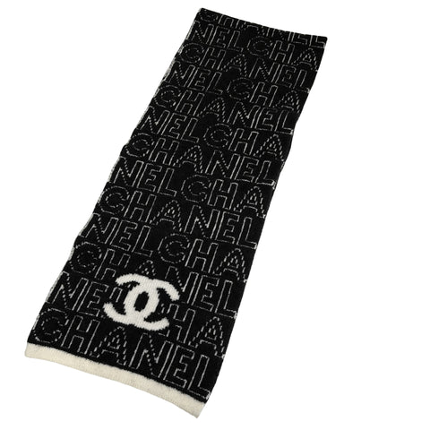 【中古】 CHANEL シャネル MUFFLER マフラー 小物 ブラック×ホワイト 52%カシミヤ 35%ウール 13%シルク 中古 BLACK×ホワイト 52%CASHMERE 35%WOOL 13%SILK