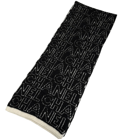 【中古】 CHANEL シャネル MUFFLER マフラー 小物 ブラック×ホワイト 52%カシミヤ 35%ウール 13%シルク 中古 BLACK×ホワイト 52%CASHMERE 35%WOOL 13%SILK