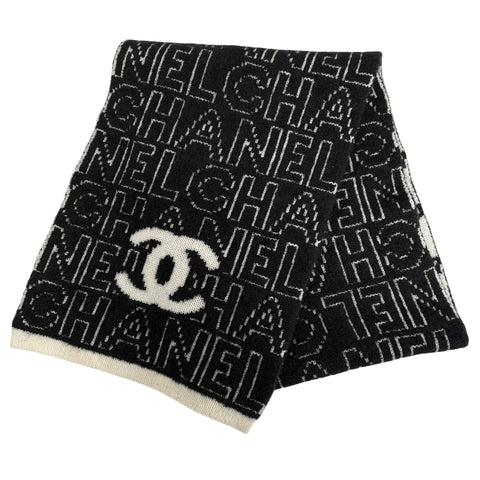 【中古】 CHANEL シャネル MUFFLER マフラー 小物 ブラック×ホワイト 52%カシミヤ 35%ウール 13%シルク 中古 BLACK×ホワイト 52%CASHMERE 35%WOOL 13%SILK