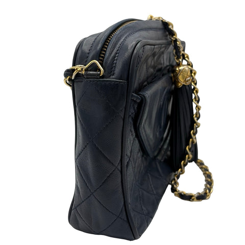 【中古】 CHANEL シャネル COCOMARK SHOULDER BAG フリンジタッセルチャームショルダーバッグ 1番台(2013年) ネイビー ラムスキン 中古 USED バッグ