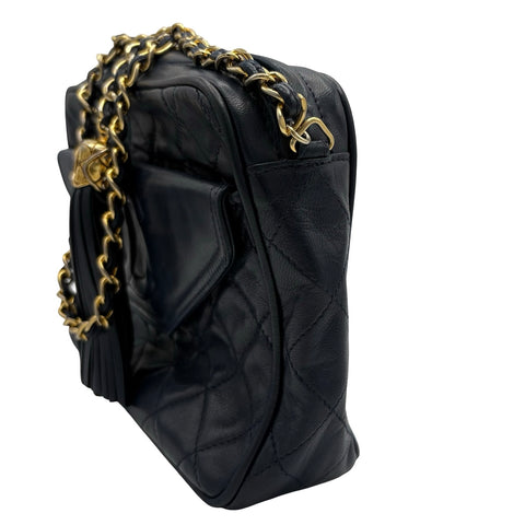 【中古】 CHANEL シャネル COCOMARK SHOULDER BAG フリンジタッセルチャームショルダーバッグ 1番台(2013年) ネイビー ラムスキン 中古 USED バッグ