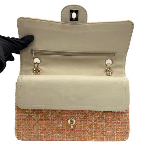 【中古】 CHANEL シャネル MATELASSE TWEED W FLAP マトラッセ ツイード ダブルフラップ ショルダーバッグ 10番台(2006年) オレンジ系 ツイード 中古 USED バッグ