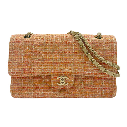 【中古】 CHANEL シャネル MATELASSE TWEED W FLAP マトラッセ ツイード ダブルフラップ ショルダーバッグ 10番台(2006年) オレンジ系 ツイード 中古 USED バッグ