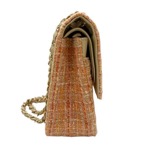 【中古】 CHANEL シャネル MATELASSE TWEED W FLAP マトラッセ ツイード ダブルフラップ ショルダーバッグ 10番台(2006年) オレンジ系 ツイード 中古 USED バッグ
