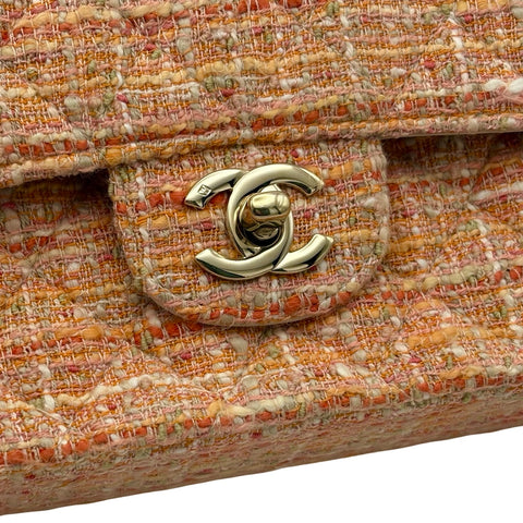 【中古】 CHANEL シャネル MATELASSE TWEED W FLAP マトラッセ ツイード ダブルフラップ ショルダーバッグ 10番台(2006年) オレンジ系 ツイード 中古 USED バッグ